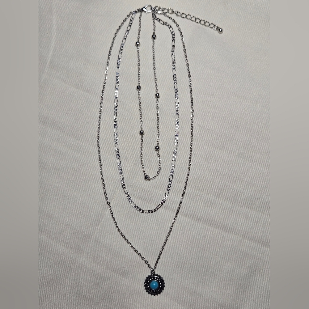 Multi Strand Country Boho Silver Necklace Set 11.5" To 18"